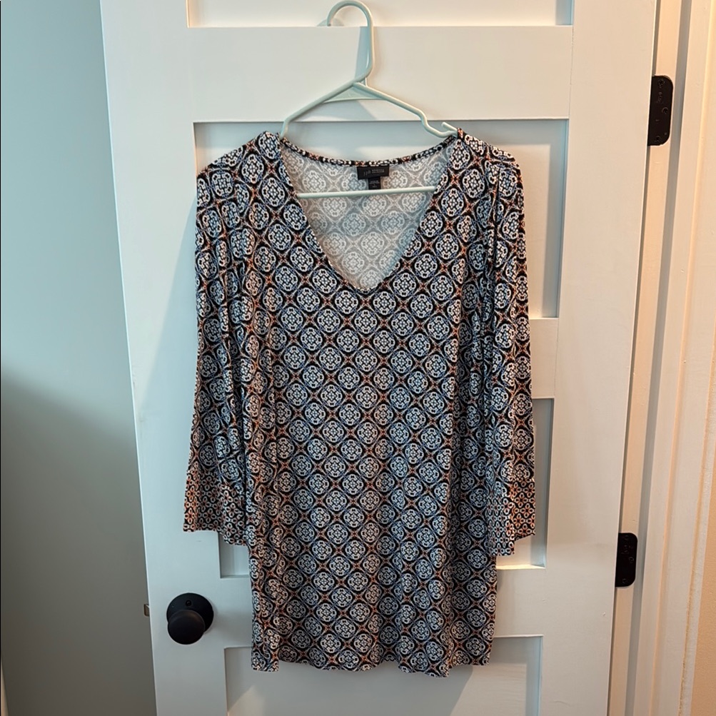 J. Jill Wearable Collection Gray And White Graphic 3/4 Sleeve Tunic Small Tall